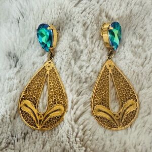 Elegant Gold and Blue Teardrop Earrings